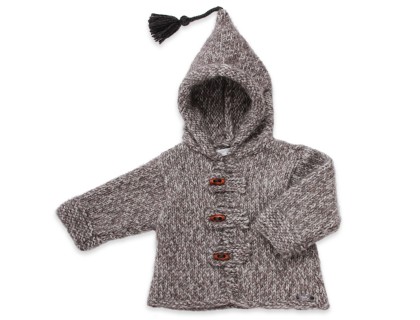Manteau b&eacute;b&eacute; gris chin&eacute; en laine et alpaga avec capuche