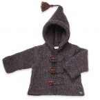 Baby hoody coat, navy blue and brown color, made from wool and alpaca