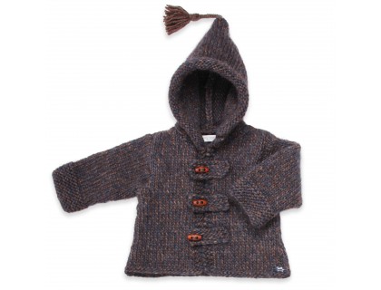 Manteau capuche b&eacute;b&eacute; gar&ccedil;on bleu marine et marron chin&eacute; en laine et alpaga
