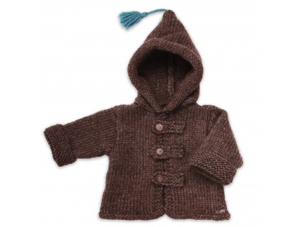 Baby hoody coat, brown color, made from wool and alpaca