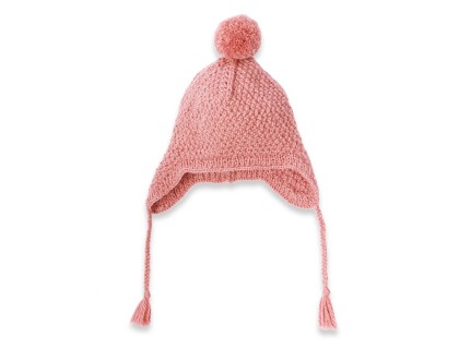 Bonnet b&eacute;b&eacute; fille vieux rose type bonnet p&eacute;ruvien en laine et alpaga tricot&eacute; au point de bl&eacute; avec pompon