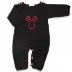 Combinaison  b&eacute;b&eacute; noir et rouge en alpaga avec boutons bois