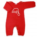 Red baby playsuit made from aplaca wool and white embroideries
