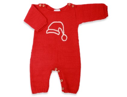 Red baby playsuit made from aplaca wool and white embroideries