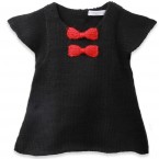Robe bébé fille noire avec noeuds rouge en 100% laine d'alpaga