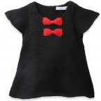 Robe b&eacute;b&eacute; fille noire avec noeuds rouge en 100% laine d'alpaga
