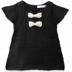Robe bébé fille noire avec noeuds écru en 100% laine d'alpaga