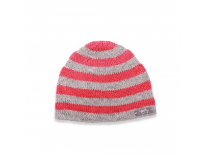 Bonnet ray&eacute; marin b&eacute;b&eacute; fille rose et gris en 100% laine d'alpaga 