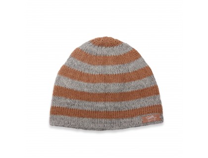 Bonnet b&eacute;b&eacute; ray&eacute; marin gris et camel en 100% laine d'alpaga