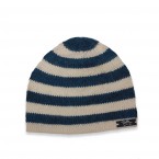 Bonnet b&eacute;b&eacute; ray&eacute; marin bleu et &eacute;cru en 100% laine d'alpaga 