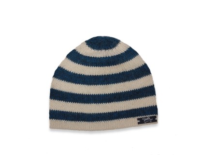 Blue & natural white colors baby stripped cap made from alpaca wool 