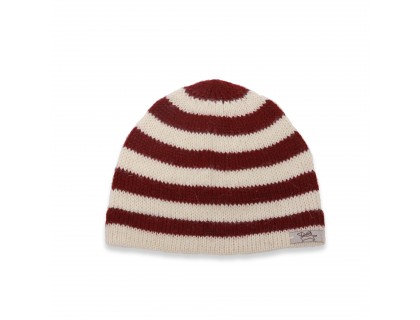 Burgundy &natural white colors baby toddler children stripped cap made from alpaca wool