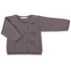 Dark grey baby cardigan knitted in stockinette stitch made from cotton and cashmere yarns