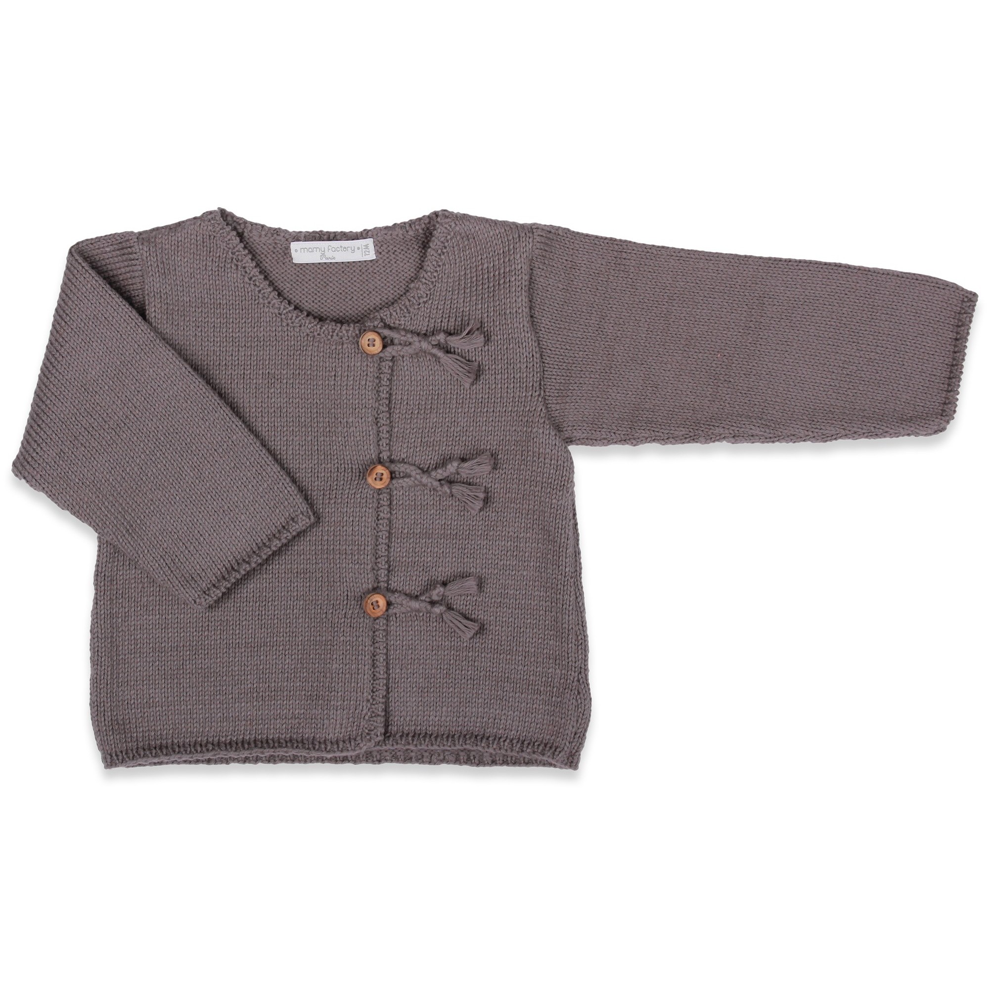 Dark grey cardigan for baby & kid. Knitted from cotton & cashmere.