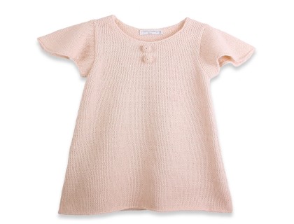 Robe b&eacute;b&eacute; manches courtes papillon en laine d'alpaga rose ballerine