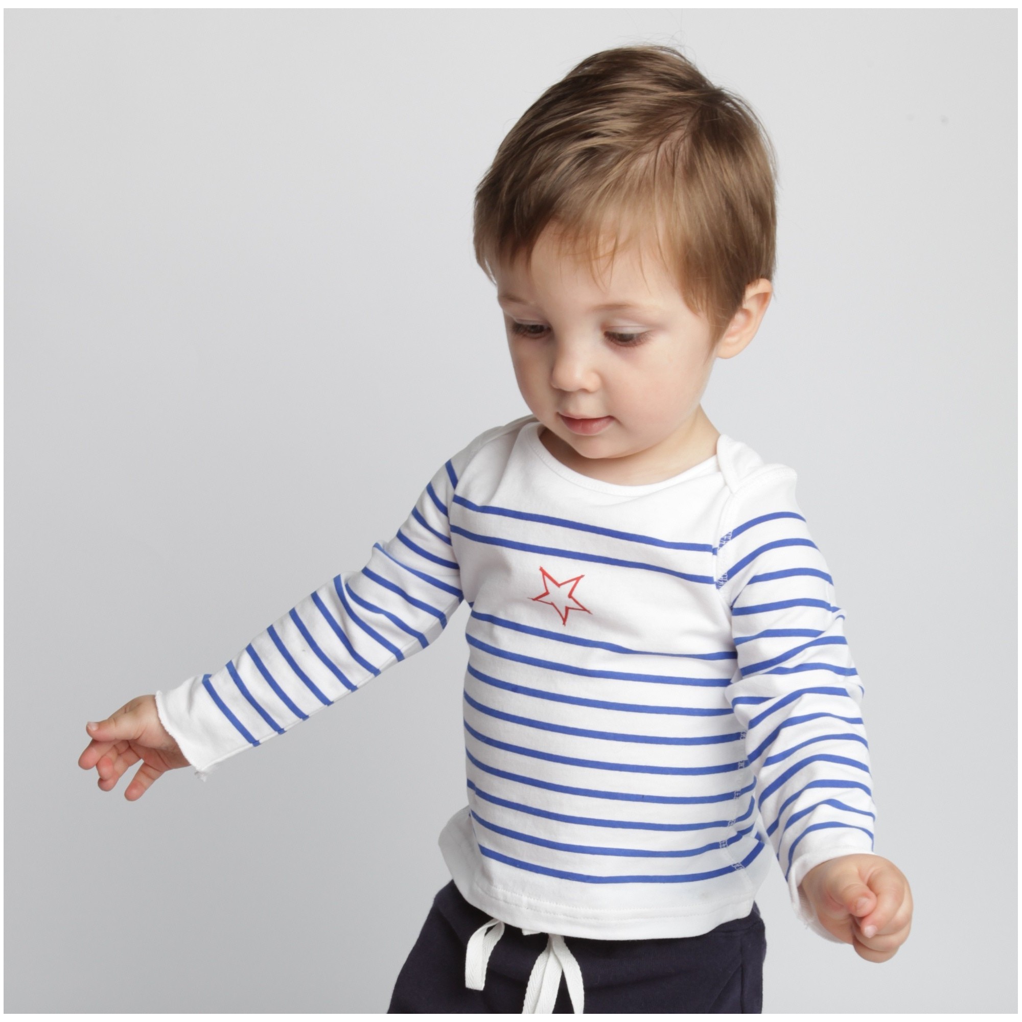 Cotton collection - Baby / children's blue striped T-Shirt with red