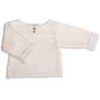 Natural white baby sweater in moss stitch made from cotton and cachemire