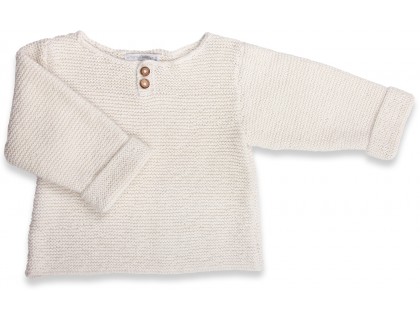 Natural white baby sweater in moss stitch made from cotton and cachemire