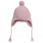 Bonnet b&eacute;b&eacute; mauve type p&eacute;ruvien en laine et alpaga tricot&eacute; au point de bl&eacute;