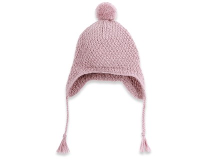 Baby peruvian cap knitted in moss stitch made from wool and alpaca - Light purple