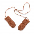 Baby mittens / gloves knitted in moss stitch made from wool and alpaca - Camel