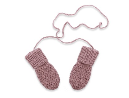 Gants / moufles b&eacute;b&eacute; mauve en laine et alpaga tricot&eacute; au point de bl&eacute;