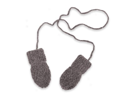 Gants / moufles b&eacute;b&eacute; gris en laine et alpaga tricot&eacute; au point de bl&eacute;