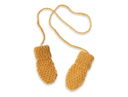 Gants / moufles b&eacute;b&eacute; jaune en laine et alpaga tricot&eacute; au point de bl&eacute;