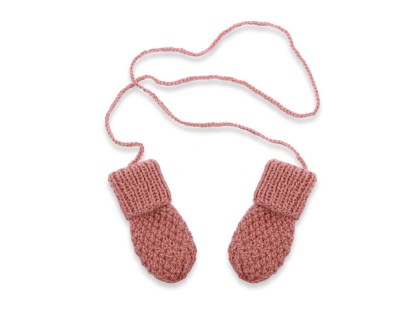 Gants / moufles b&eacute;b&eacute; vieux rose en laine et alpaga tricot&eacute; au point de bl&eacute;