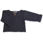 Navy blue baby sweater in moss stitch made from cotton and cachemire