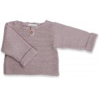 Taupe baby sweater knitted in moss stitches made from cotton and cashmere