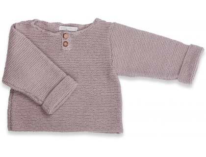 Taupe baby sweater knitted in moss stitches made from cotton and cashmere