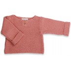 Old pink color baby sweater knitted in moss stitches made from cotton and cashmere