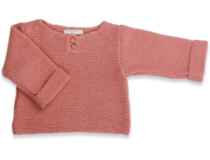 Old pink color baby sweater knitted in moss stitches made from cotton and cashmere
