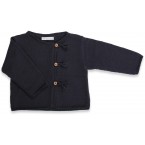 Gilet  b&eacute;b&eacute; marine en coton et cachemire avec boutons bois tricot&eacute; au point jersey