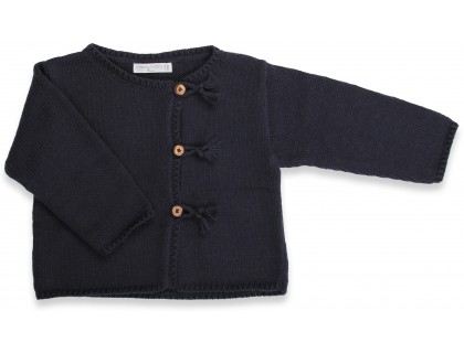 Gilet  b&eacute;b&eacute; marine en coton et cachemire avec boutons bois tricot&eacute; au point jersey