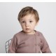Taupe baby cardigan knitted in stockinette stitch made from cotton and cashmere yarns 2