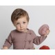 Taupe baby cardigan knitted in stockinette stitch made from cotton and cashmere yarns 3