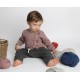 Taupe baby cardigan knitted in stockinette stitch made from cotton and cashmere yarns with dark grey baby jogging