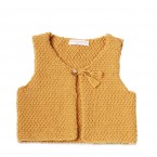 Yellow baby sheperd vest made from wool and alpaca with wood buttons