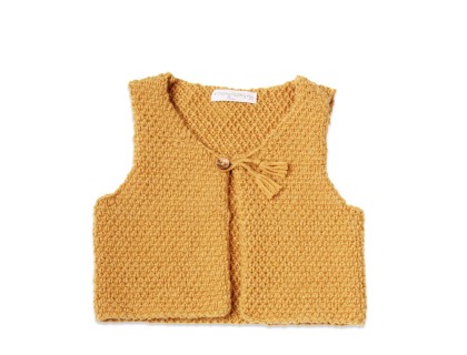 Yellow baby sheperd vest made from wool and alpaca with wood buttons