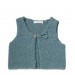 Petrol blue baby sheperd vest, mittens and cap made from wool and alpaca with wood buttons
