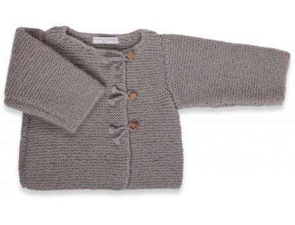 Gilet b&eacute;b&eacute; laine et mohair avec boutons bois, gris
