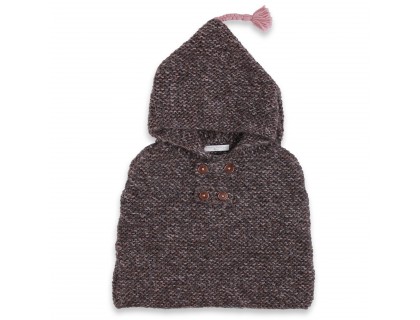 Chocolate and purple baby cape knitted in garter stitch made from wool and alpaca
