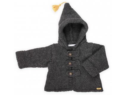 Manteau / veste b&eacute;b&eacute; gris fonc&eacute;, au point mousse, en laine et alpaga