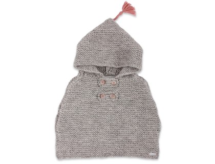 Grey baby cape knitted in garter stitch made from wool and alpaca