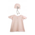 Baby Dress with short and butterfly shaped sleeves and cap made from 100% alpaca pink