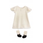 Baby Dress with short and butterfly shaped sleeves and ballerinas slippers made from 100% alpaca natural white