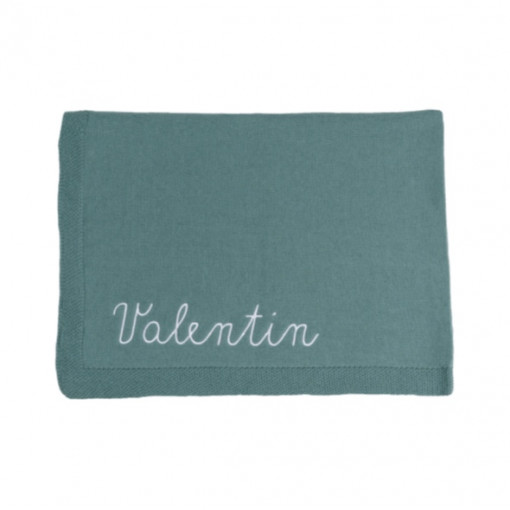 Couverture bébé personnalisable vert sapin 100% alpaga cadeau de naissance