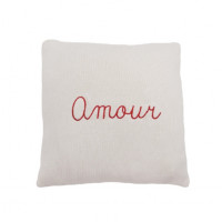 Customizable cushion - natural white color with light pink embroidery